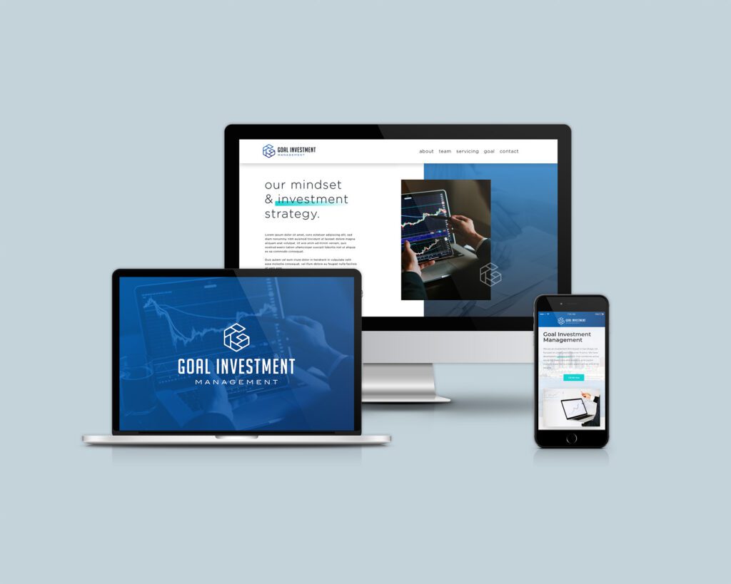 Financial investment branding and website design for Goal Investment Management displayed across multiple devices