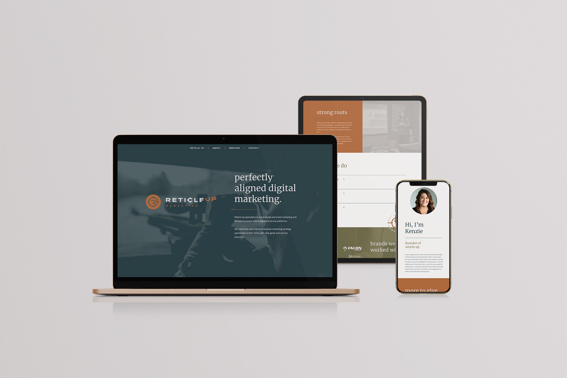Examples of mobile responsive website design for Reticle Up Marketing