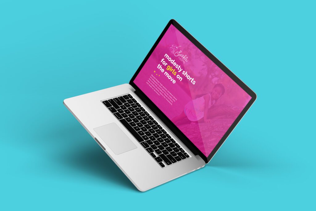 A fun, kitschy website design for Sparkle Farms, an online girls clothing company selling modesty shorts.