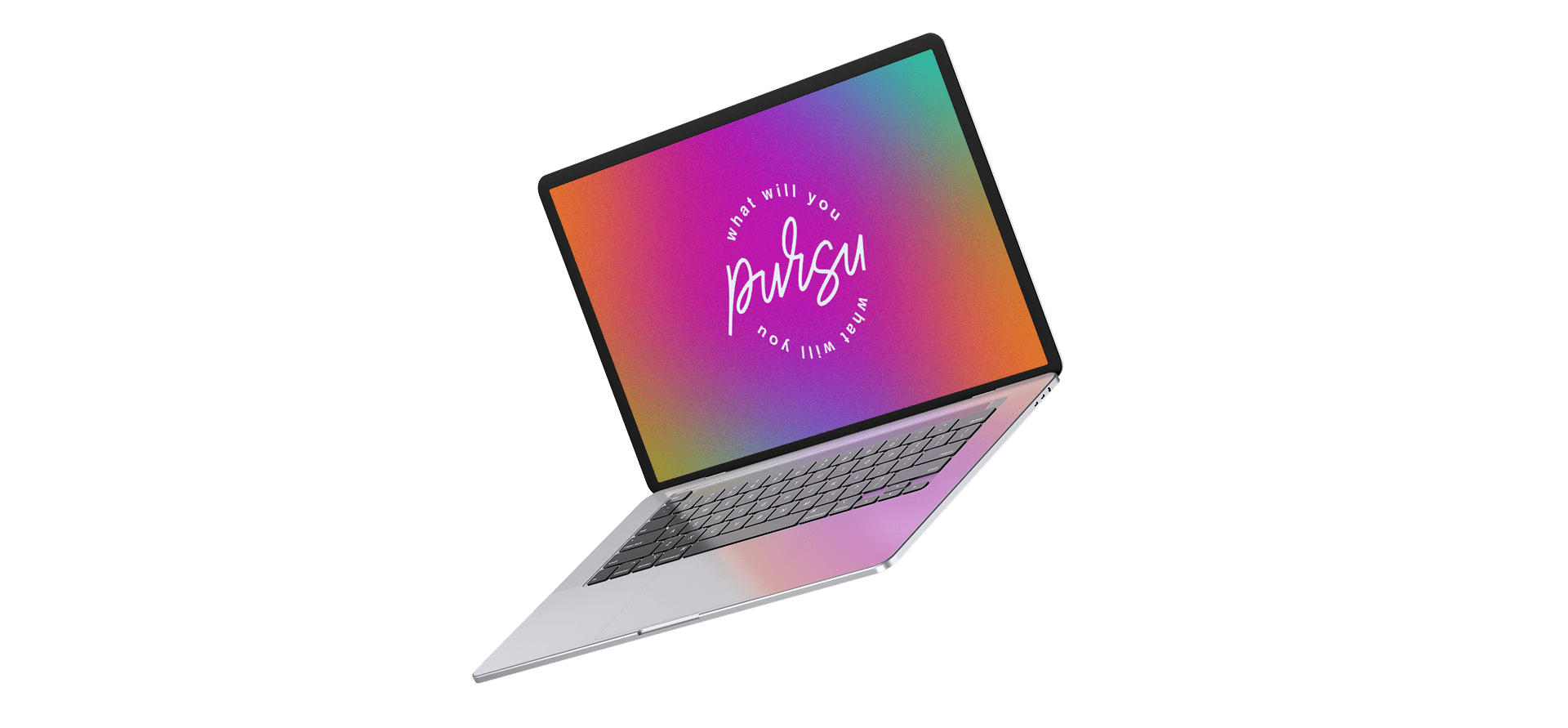 Pursu laptop with a colorful rainbow blur background. Pursu is a premium creative agency providing website and branding services to businesses.