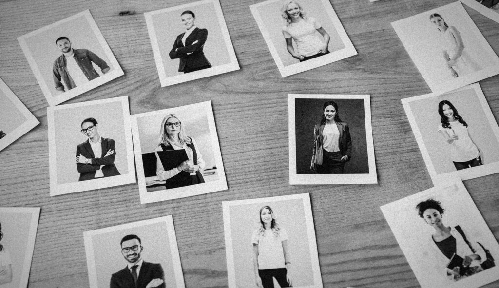 Polaroids of diverse individuals with unique personalities representing personal brand vs business brand.