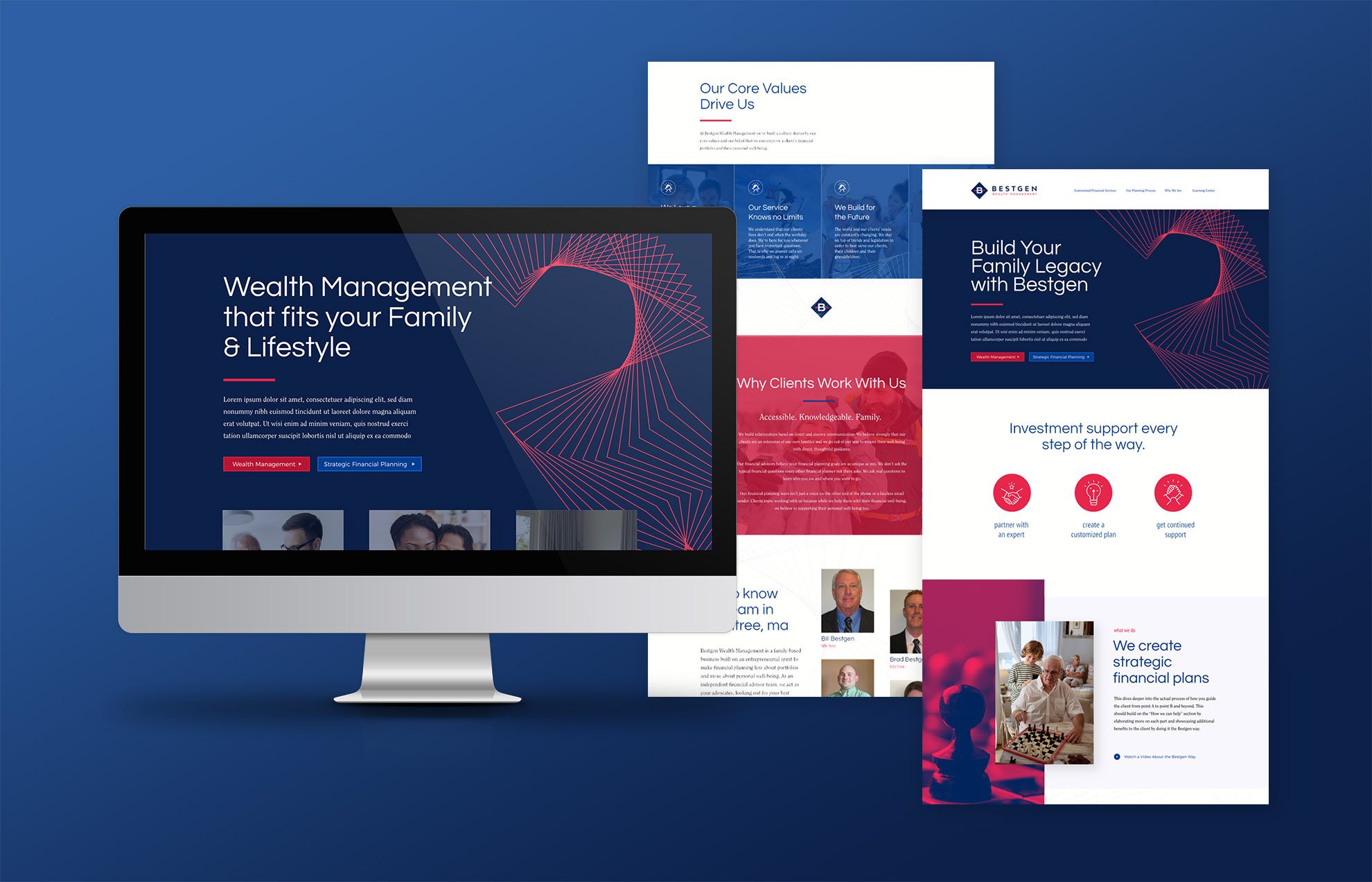 Mobile responsive wealth management website design for Bestgen shown across multiple screens